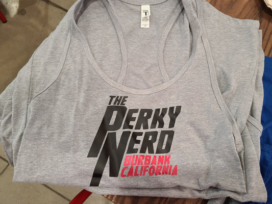 The Perky Nerd tank top - Gray w/ Black & Red Letters